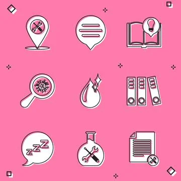 Set Location service, Speech bubble chat, Interesting facts, Microorganisms Stock Illustration