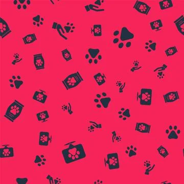 Set Location veterinary, Hands with animals footprint, Bag of food and Paw on Stock Illustration