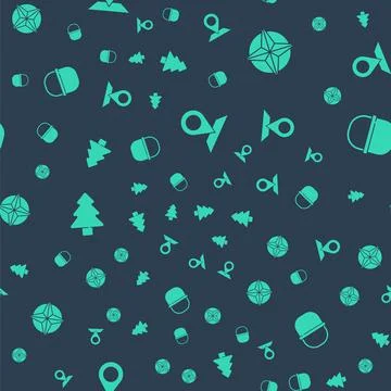 Set Location, Wind rose, Forest and Camping pot on seamless pattern. Vector Stock Illustration