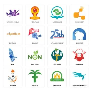 Set of loch ness monster, university, brahmin, boy scout, bird, 25th annivers Free Stock Illustration