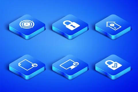 Set Lock and check mark, Time Management, on monitor, Document lock, and Retro Illustrazione stock