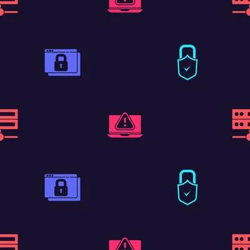 Set Lock and check mark, Secure your site with HTTPS, SSL, Laptop exclamation Illustration