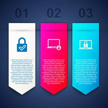 Set Lock and check mark, Laptop lock and . Business infographic template. Vec Illustrazione stock