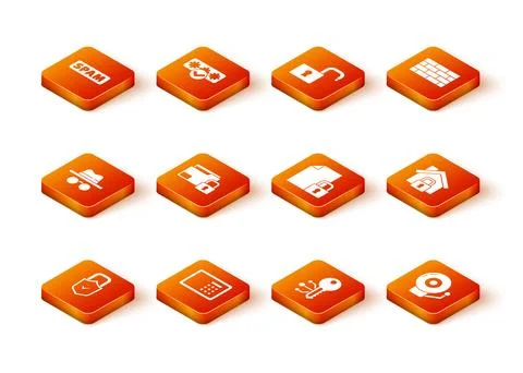Set Lock and check mark, Safe, Incognito mode, Folder lock, Cryptocurrency .. Stock-Illustration