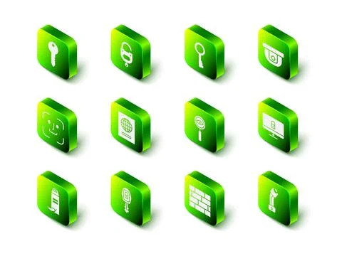 Set Lock and key, Old, Motion sensor, computer monitor, Police electric shocker Stock Illustration