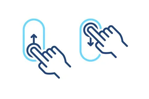 Set of lock and unlock hand control blue line icons. Up, down phone swipe Stock Illustration