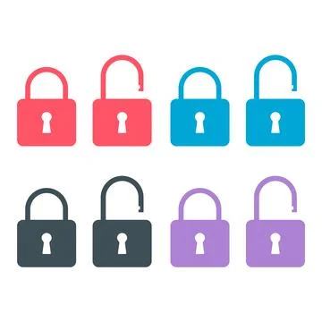 Set of Lock classic design icon, keyhole web button shape, secure vector illu Illustrazione stock