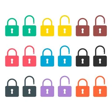 Set of Lock classic design icon, keyhole web button shape, secure vector illu Stock Illustration