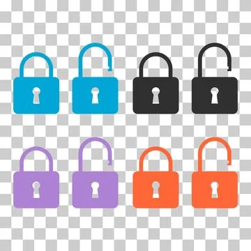 Set of Lock classic design icon, keyhole web button shape, secure vector illu Stock Illustration
