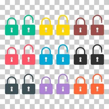 Set of Lock classic design icon, keyhole web button shape, secure vector illu Illustrazione stock