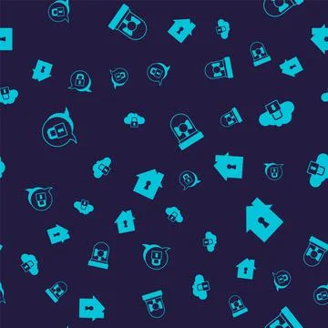 Set Lock, Cloud computing lock, Ringing alarm bell and House under protection on Stock Illustration