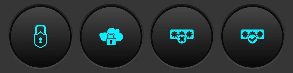 Set Lock, Cloud computing lock, Password protection and icon. Vector Stock Illustration