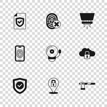 Set Lock, Cloud computing lock, Parking car barrier, Ringing alarm bell, Fi.. 스톡 일러스트