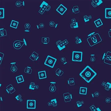 Set Lock, Cyber security and Safe on seamless pattern. Vector Stock Illustration
