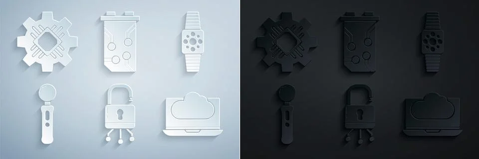 Set Lock on digital circuit board, Smartwatch, Gamepad, Cloud technology data Illustrazione stock