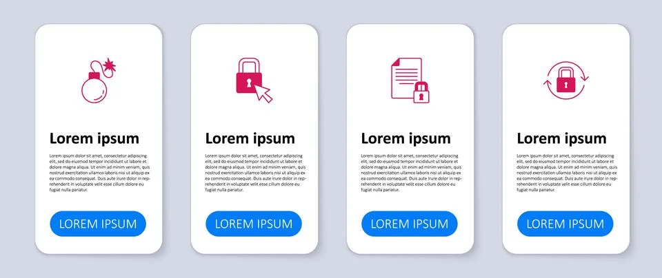 Set Lock, Document and lock, and Bomb. Business infographic template. Vector Ilustración de archivo