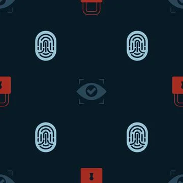 Set Lock, Eye scan and Fingerprint on seamless pattern. Vector Illustrazione stock