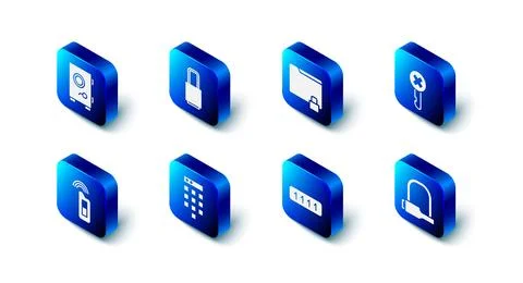 Set Lock, Folder and lock, Wrong key, Bicycle, Password protection, Car with Stock Illustration