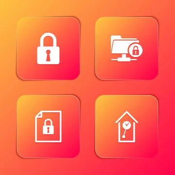 Set Lock, FTP folder and lock, Document and Retro wall watch icon. Vector イラスト素材