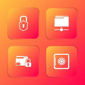 Set Lock, FTP folder, Folder and lock and Safe icon. Vector Stock Illustration
