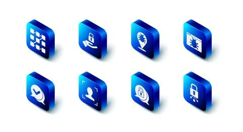 Set Lock in hand, System bug, Cyber security, Face recognition, Check mark イラスト素材