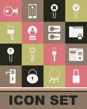 Set Lock, House intercom system, Folder and lock, Wrong key, Create account s Stock Illustration