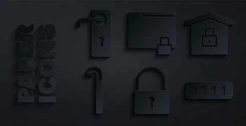 Set Lock, House under protection, Crowbar, Password, Folder and lock and Door 스톡 일러스트