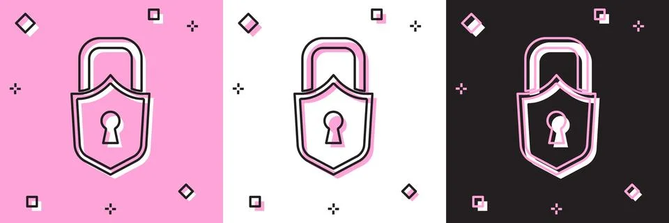 Set Lock icon isolated on pink and white, black background. Padlock sign. S.. Stock Illustration