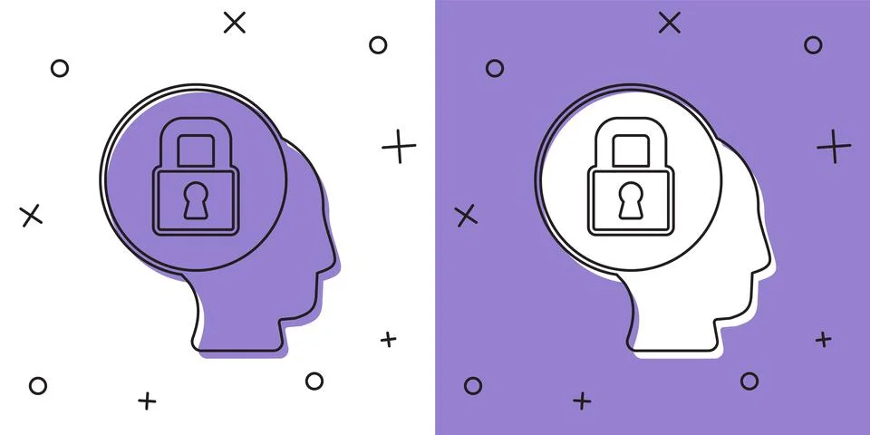 Set Lock icon isolated on white and purple background. Padlock sign. Security Stock Illustration