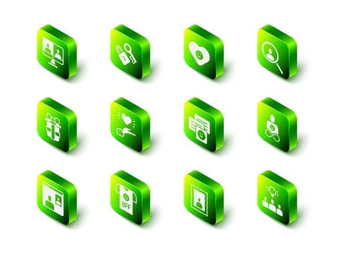 Set Lock with key, Good relationship, Magnifying glass for search, Friends Stock Illustration