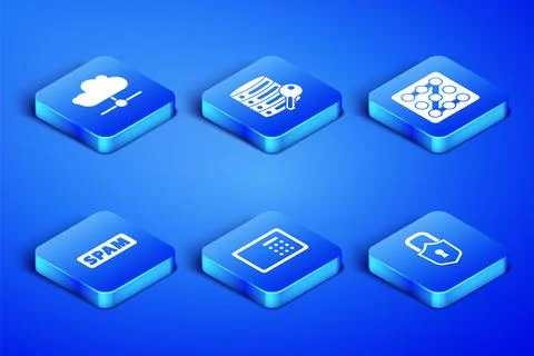 Set Lock, Network cloud connection, Safe, Spam, Server security with key and イラスト素材