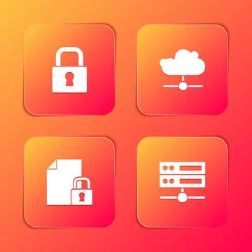 Set Lock, Network cloud connection, Document and lock and Server, Data, Web Stock Illustration