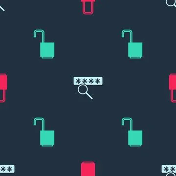 Set Lock, Password protection and Open padlock on seamless pattern. Vector Stock Illustration