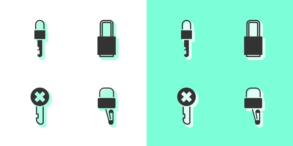 Set Lock picks for lock picking, Locked key, Wrong and icon. Vector Stock Illustration