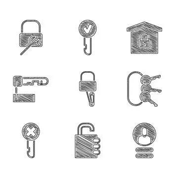 Set Lock picks for lock picking, Safe combination, Create account screen, Bunch Stock Illustration