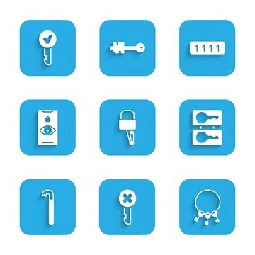 Set Lock picks for lock picking, Wrong key, Bunch of keys, Casting, Crowbar,  Stock Illustration