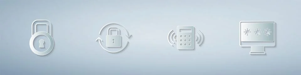 Set Lock, Security keypad access panel and Monitor with password. Paper art Stock Illustration
