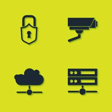 Set Lock, Server, Data, Web Hosting, Network cloud connection and Security Stock Illustration
