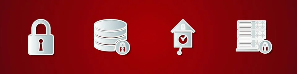 Set Lock, Server security with lock, Retro wall watch and icon. Vector Stock Illustration