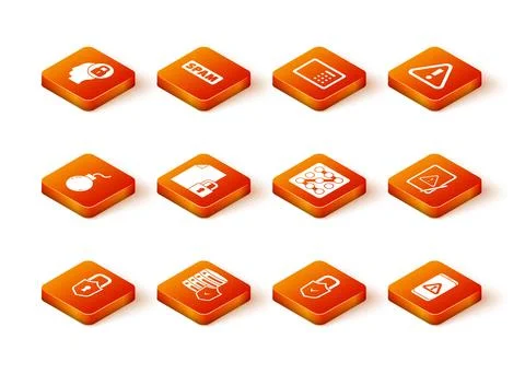 Set Lock, Server with shield, Bomb ready to explode, Document and lock, che.. Illustrazione stock