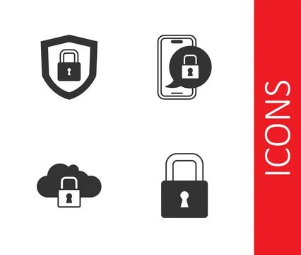 Set Lock, Shield security with lock, Cloud computing and Mobile closed padlock Stock Illustration
