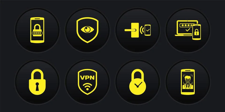 Set Lock, Two steps authentication, Shield with VPN wireless, Padlock clock Stockillustratie
