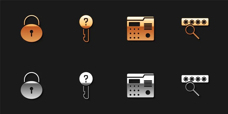 Set Lock, Undefined key, House intercom system and Password protection icon Stock Illustration