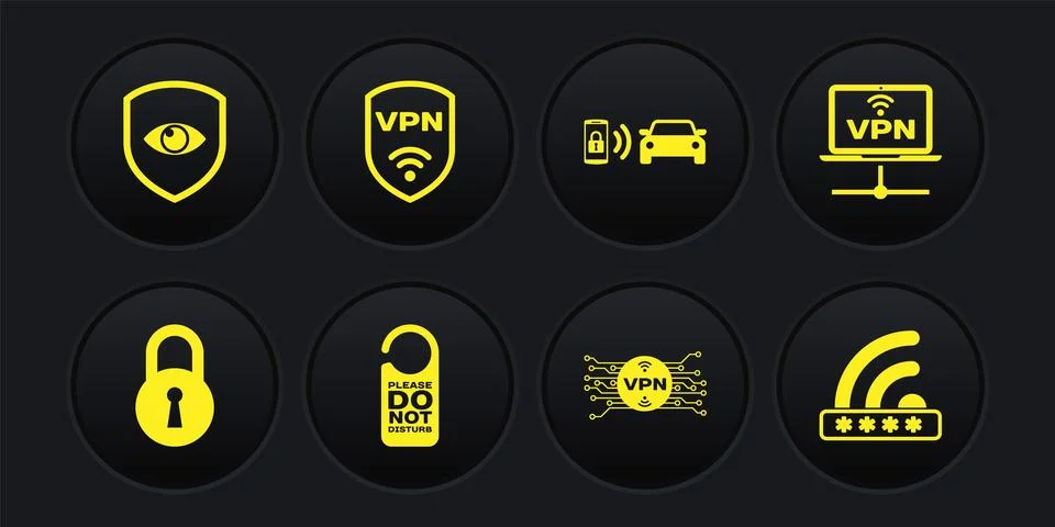 Set Lock, VPN Computer network, Please do not disturb, with microchip circuit 스톡 일러스트