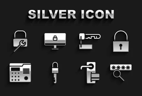 Set Locked key, Password protection, Digital door lock, House intercom system Stock Illustration