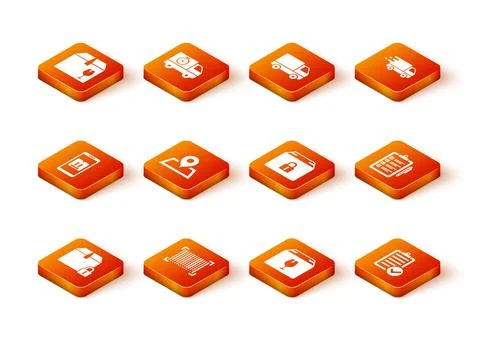 Set Locked package, Barcode, Mobile with app tracking, Placeholder on map Stock Illustration