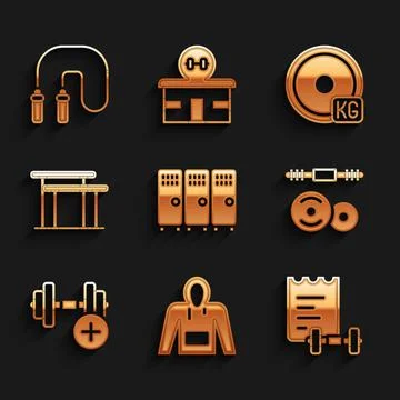 Set Locker or changing room, Hoodie, Sport training program, Barbell, Dumbbell イラスト素材