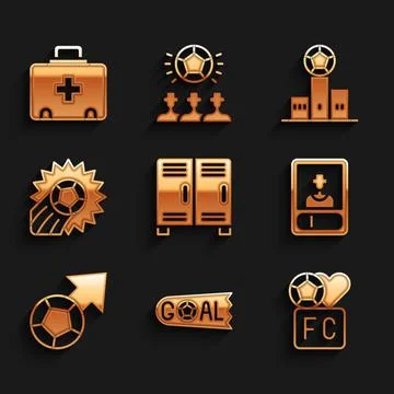 Set Locker or changing room, Goal soccer football, Fan club, Football card Ilustração Stock