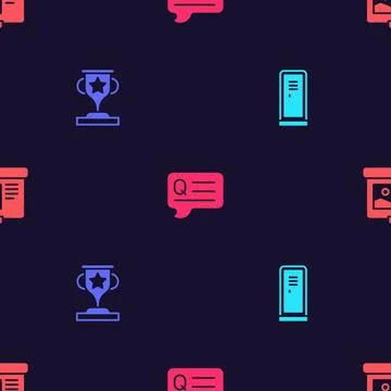 Set Locker or changing room, Award cup, Speech bubbles with Question and Pr.. Stock Illustration