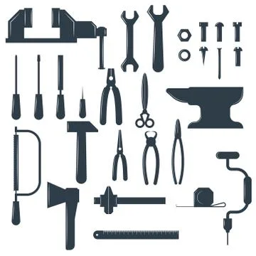Set of locksmith tools isolated on white background big collection of hand to Stock Illustration
